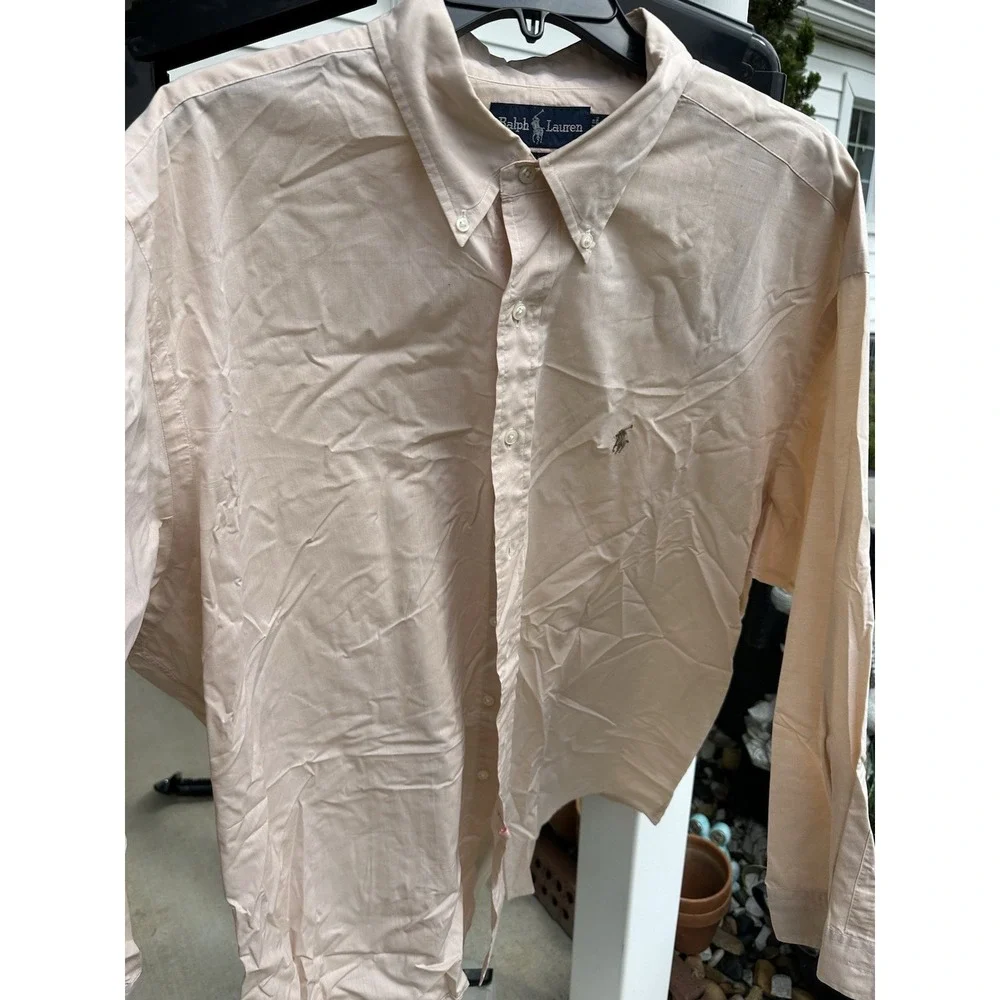 Polo‎ Ralph Lauren Yarmouth cotton Shirt Men 17 32/33 Peach Long Sleeves